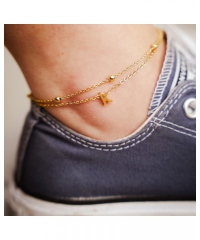 Initial Ankle Bracelets for Women Layered Letter Anklet for Women 14K Gold Plated R $9.34 Anklets