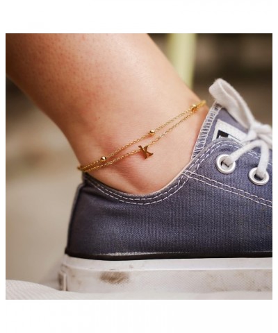 Initial Ankle Bracelets for Women Layered Letter Anklet for Women 14K Gold Plated R $9.34 Anklets