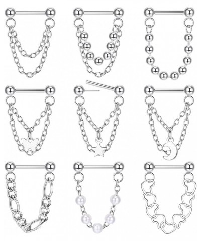 9Pcs 16G Chain Septum Rings Stainless Steel Helix Nose Piercing Threadless Septum Piercing Jewelry for Women Men Silver $9.00...