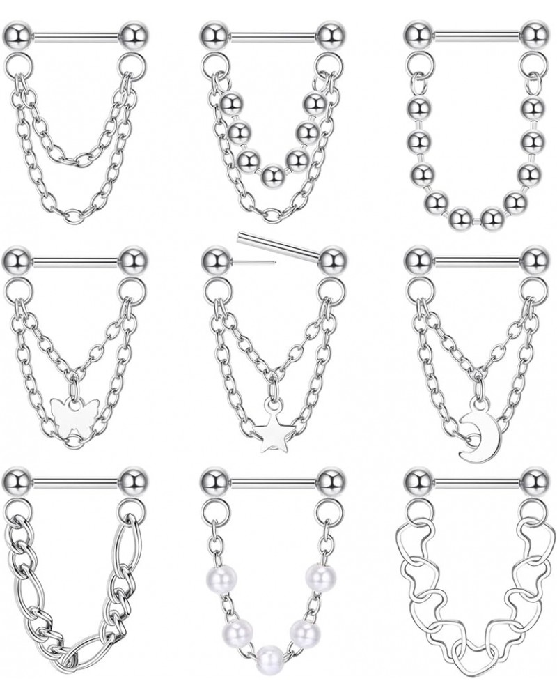 9Pcs 16G Chain Septum Rings Stainless Steel Helix Nose Piercing Threadless Septum Piercing Jewelry for Women Men Silver $9.00...