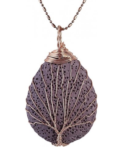 Tree of Life Pendant Necklace, Teardrop Shape Healing Crystals Jewelry for Women purple lava rock $9.50 Pendants