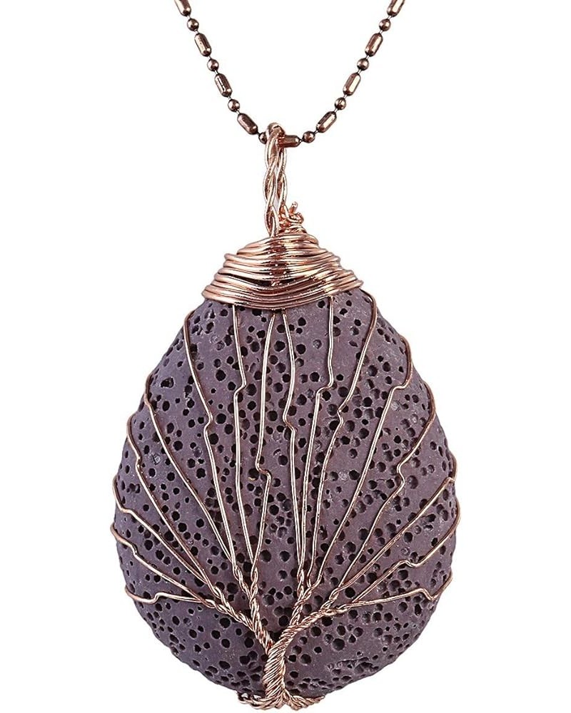 Tree of Life Pendant Necklace, Teardrop Shape Healing Crystals Jewelry for Women purple lava rock $9.50 Pendants