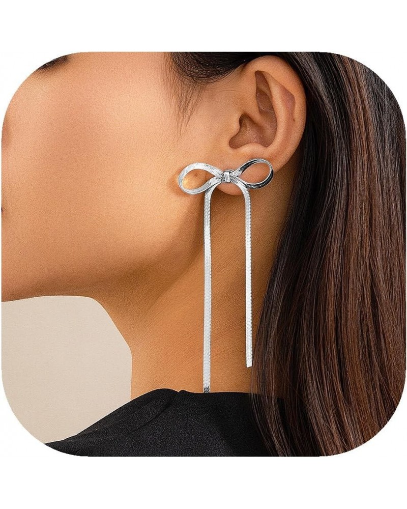 Bow Earrings for Women Ribbon Bow Stud Earrings Cute Bowknot Earrings Birthday Party Jewelry Gifts for Women Girls B-silver $...