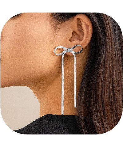 Bow Earrings for Women Ribbon Bow Stud Earrings Cute Bowknot Earrings Birthday Party Jewelry Gifts for Women Girls B-silver $...