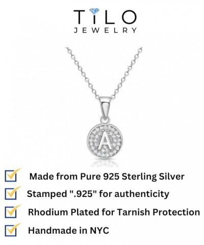 925 Sterling Silver Alphabet Letter Round Initial Pendant Necklace with Cubic Zirconia CZ Stones, Adjustable Chain Letter T $...