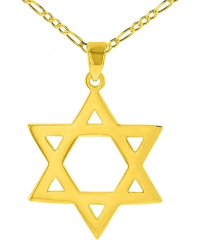 Solid 14K Yellow Gold Star Of David Hebrew Pendant with Figaro Necklace 18.0 Inches $139.75 Necklaces