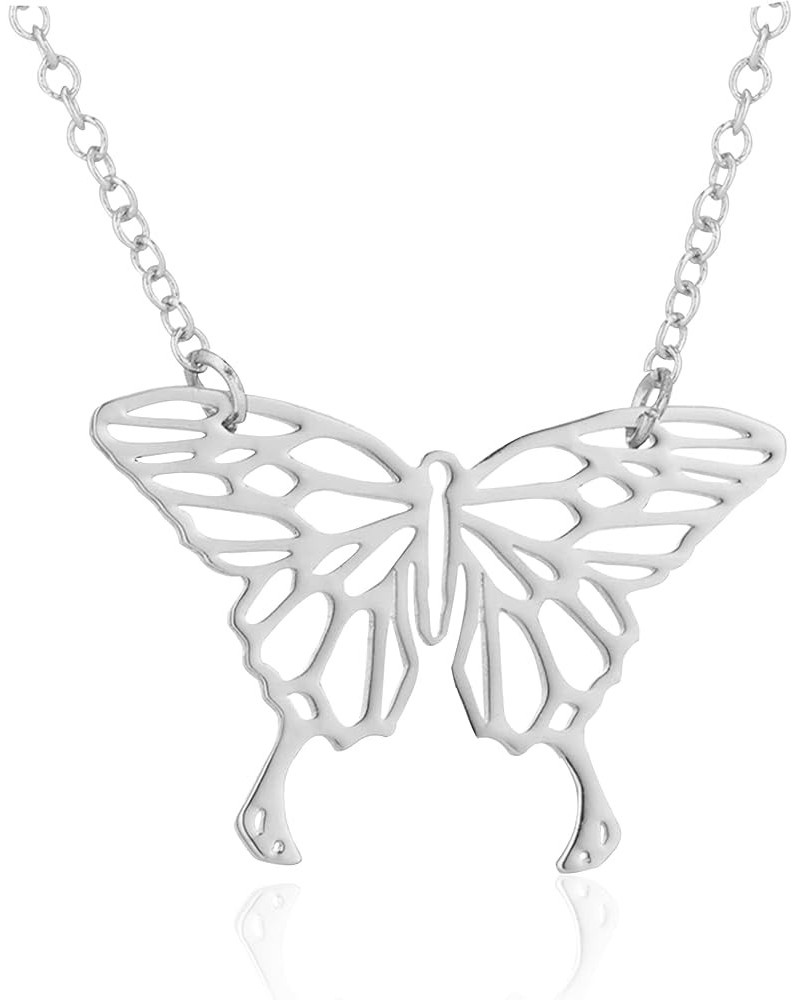 Simple Hollowing Butterfly Pendant Necklace Geometric Lines Animal Insects Pendant Necklace for Women Girls Birthday Gifts Si...