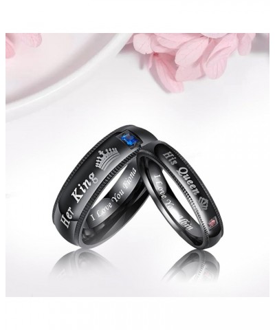 2Pcs Personalized Promise Rings for Couples His and Hers Wedding Ring Sets Her King His Queen Ring Couples Jewelry Engagement...