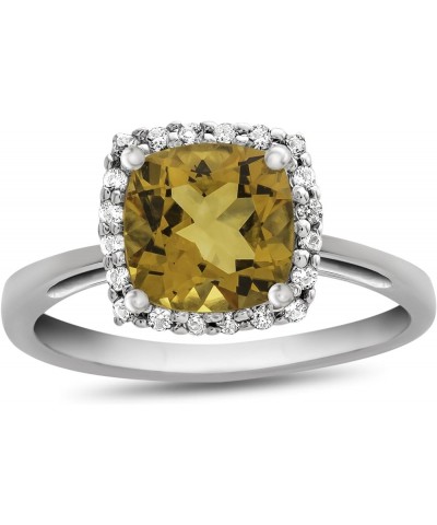 Solid 10k White Gold 6mm Cushion-Cut Center Stone with White Topaz accent stones Halo Ring Citrine $94.35 Rings