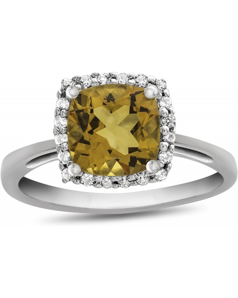 Solid 10k White Gold 6mm Cushion-Cut Center Stone with White Topaz accent stones Halo Ring Citrine $94.35 Rings