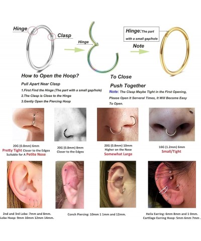 5 Pcs 20G 18G 16G Nose Rings Hoop Set 316L Surgical Steel Earrings Tragus Septum Piercing Cartilage Hoop For Women Men 16g 14...