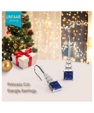 18K White Gold Plated Sterling Silver Square Princess Cut Cubic Zirconia Drop Dangle Earrings for Women Hypoallergenic Statem...