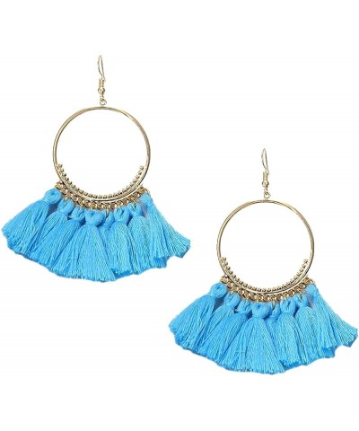 IDB Delicate Fringe Hoop Tassel Earrings with a Large 3 13/16" (3.82" / 98mm) Drop- Small Hoops with Nylon Cord Tassels - Mul...