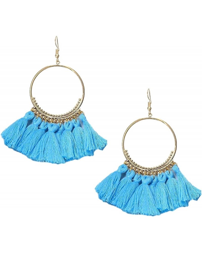 IDB Delicate Fringe Hoop Tassel Earrings with a Large 3 13/16" (3.82" / 98mm) Drop- Small Hoops with Nylon Cord Tassels - Mul...