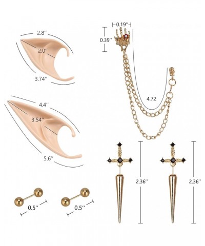 Elf Ears with Piercings Set, Non-Piercing Fairy Ear Cuffs with Earring Ear Clip for Women Renaissance Cosplay Costume Gothic ...