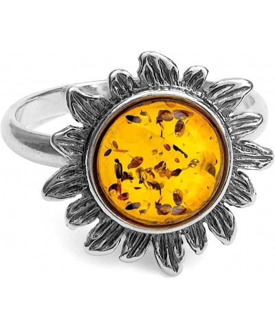 Amber Sterling Silver Yellow Sun Ring $21.09 Rings