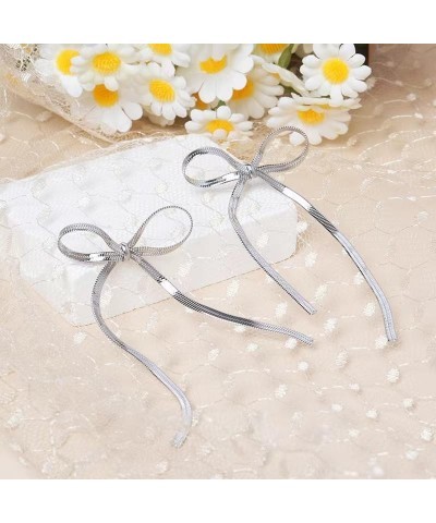 Bow Earrings for Women Ribbon Bow Stud Earrings Cute Bowknot Earrings Birthday Party Jewelry Gifts for Women Girls B-silver $...