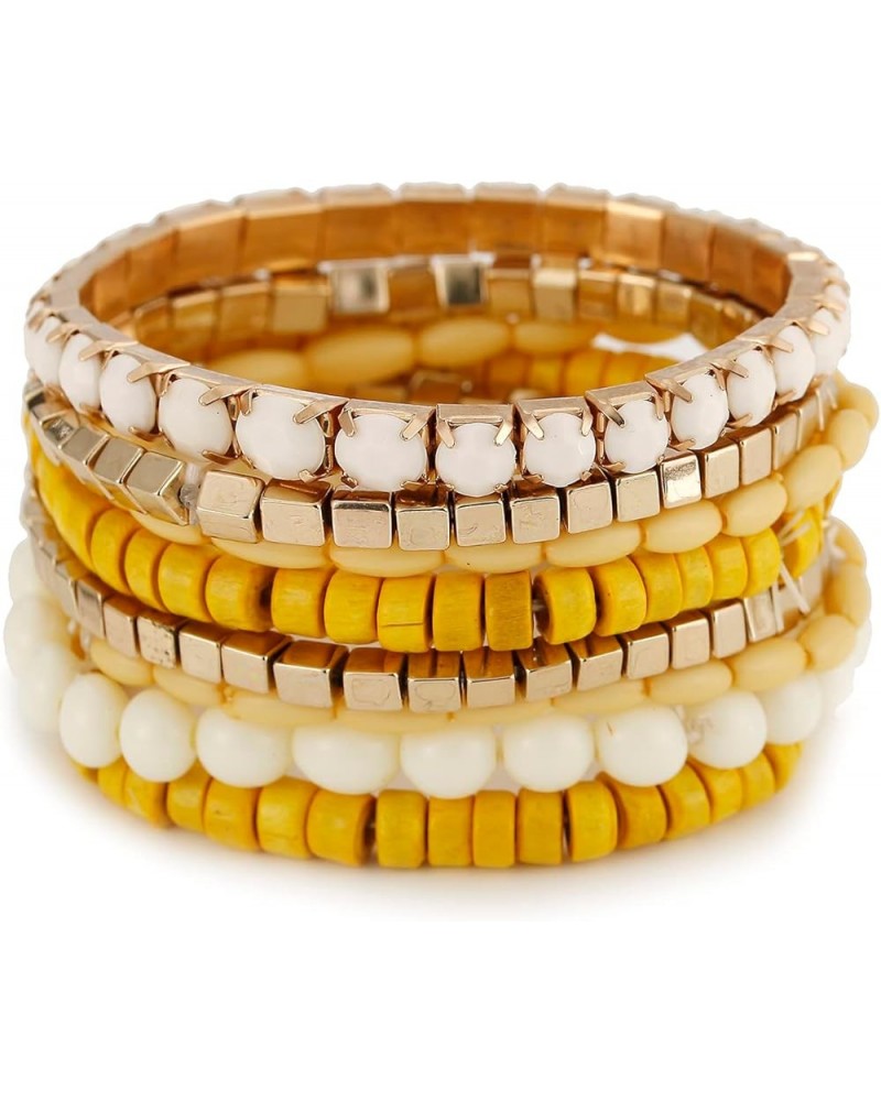 Bohemian Beads Cube Multi Strand Stretch Stackable Bangle Bracelet Set (bl003172) Yellow $10.25 Bracelets