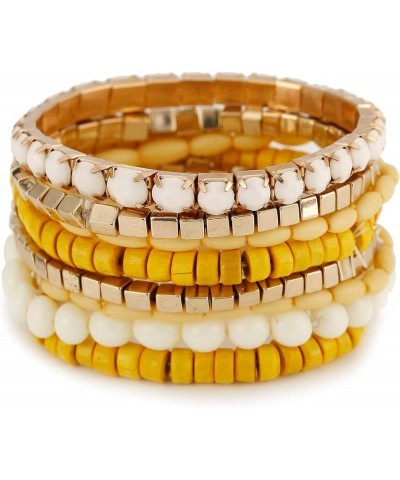 Bohemian Beads Cube Multi Strand Stretch Stackable Bangle Bracelet Set (bl003172) Yellow $10.25 Bracelets