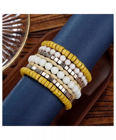 Bohemian Beads Cube Multi Strand Stretch Stackable Bangle Bracelet Set (bl003172) Yellow $10.25 Bracelets