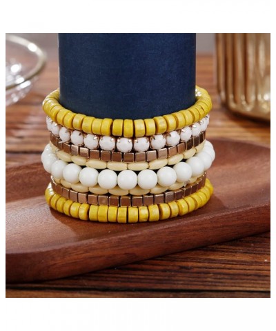 Bohemian Beads Cube Multi Strand Stretch Stackable Bangle Bracelet Set (bl003172) Yellow $10.25 Bracelets