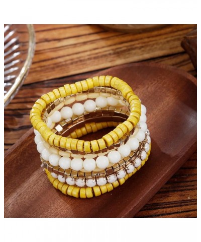 Bohemian Beads Cube Multi Strand Stretch Stackable Bangle Bracelet Set (bl003172) Yellow $10.25 Bracelets