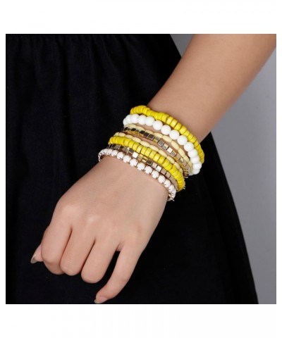 Bohemian Beads Cube Multi Strand Stretch Stackable Bangle Bracelet Set (bl003172) Yellow $10.25 Bracelets