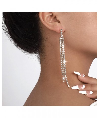 Tassel Earrings for Women Disco Chain Dangle Drop Earrings Wedding Bridesmaid Earrings for Party Rhinestone Dangle-SR $6.83 E...