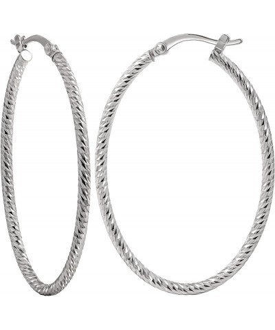 Womens Hoop Earrings - Sterling Silver Earrings - Silver Hoop Earrings for Women Oval Diamond Cut $10.00 Earrings