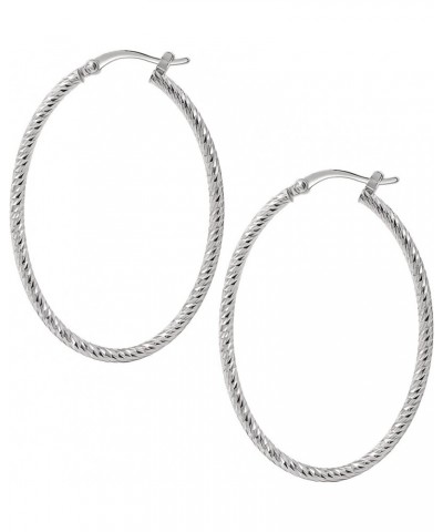 Womens Hoop Earrings - Sterling Silver Earrings - Silver Hoop Earrings for Women Oval Diamond Cut $10.00 Earrings