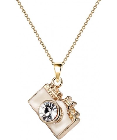 NC053 Cute White 3D Crystal Camera Charm Pendant Necklace, Standard $7.50 Necklaces