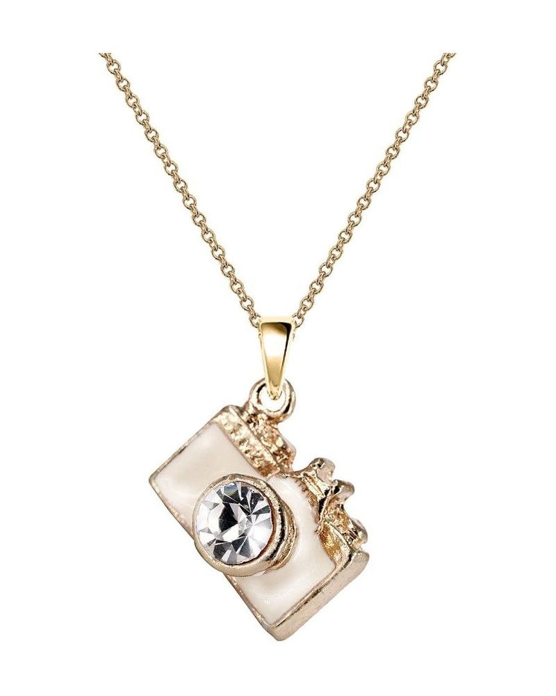 NC053 Cute White 3D Crystal Camera Charm Pendant Necklace, Standard $7.50 Necklaces