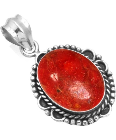 925 Sterling Silver Statement Pendant for Women 12x16 Oval Gemstone Handmade Jewelry for Gift (99535_P) Sponge Coral $15.54 P...