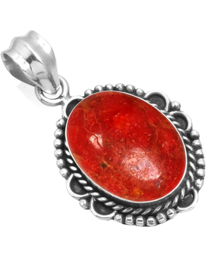 925 Sterling Silver Statement Pendant for Women 12x16 Oval Gemstone Handmade Jewelry for Gift (99535_P) Sponge Coral $15.54 P...