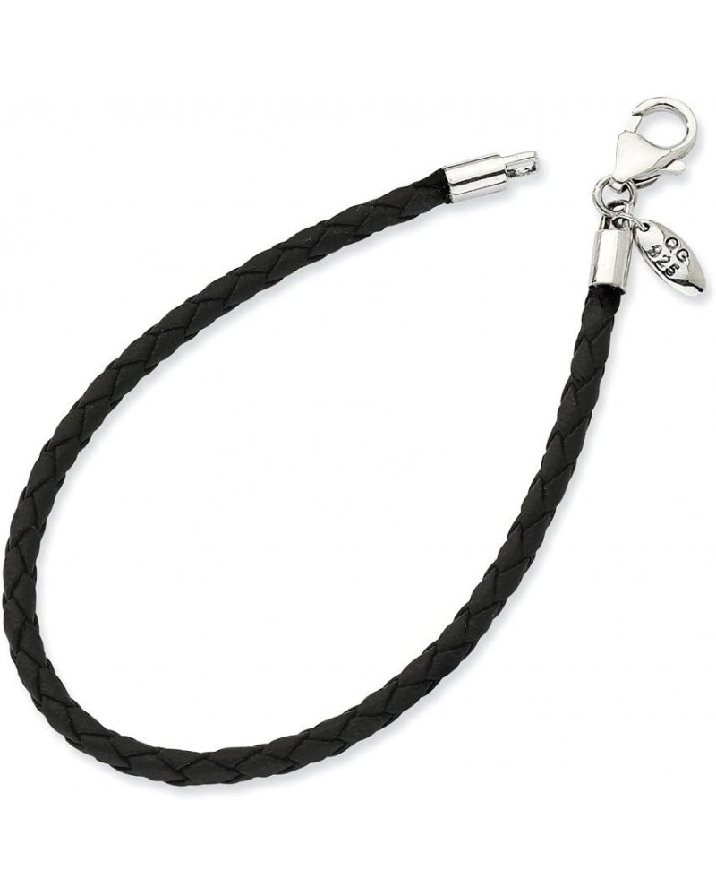 Solid 925 Sterling Silver Black Leather Bead Necklace Chain 7.5 Inches $28.80 Necklaces