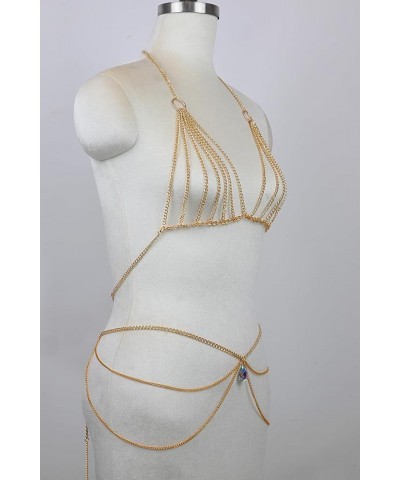 Womens Sexy Body Chains Suit Two Piece Bikini Beach Body Jewelry 014-Gold $12.24 Body Jewelry