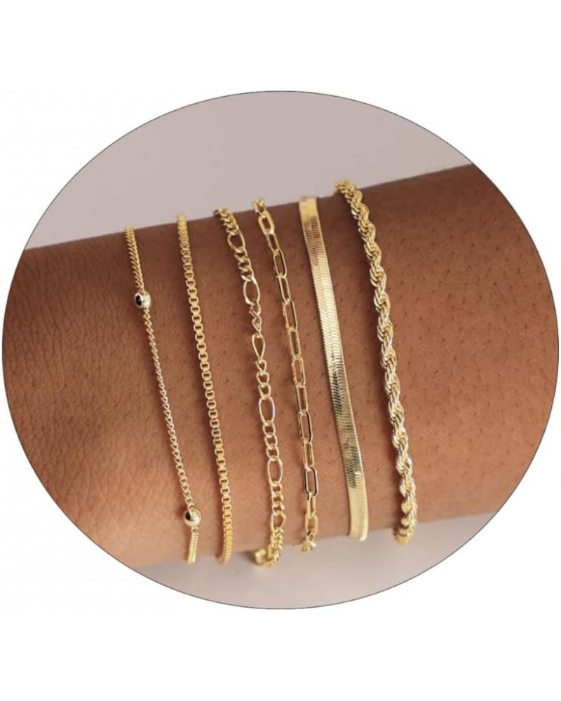 Gold Bracelets for Women 14K Dainty Gold/Silver Bracelet Stack Trendy Waterproof Gold Plated Bracelet Adjustable Layered Meta...