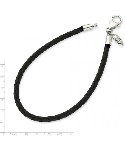 Solid 925 Sterling Silver Black Leather Bead Necklace Chain 7.5 Inches $28.80 Necklaces