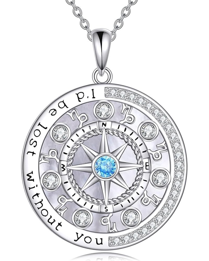 925 Sterling Silver Compass Necklace with Zodiac Graduation Gifts for Women Genuine Birthstone Compass Jewelry for Teen Girls...