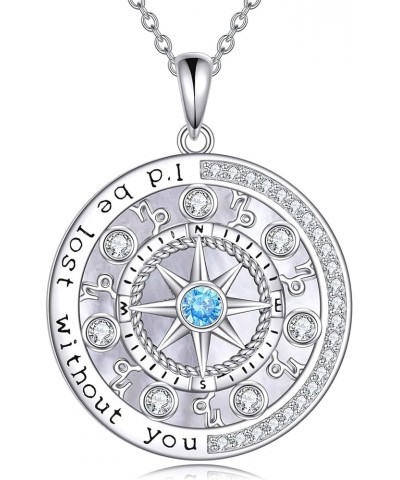 925 Sterling Silver Compass Necklace with Zodiac Graduation Gifts for Women Genuine Birthstone Compass Jewelry for Teen Girls...