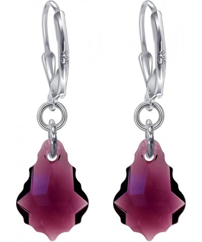 Baroque Shape Austrian Crystal Handmade 925 Sterling Silver Leverback Drop Earrings for Women Purple $11.07 Earrings