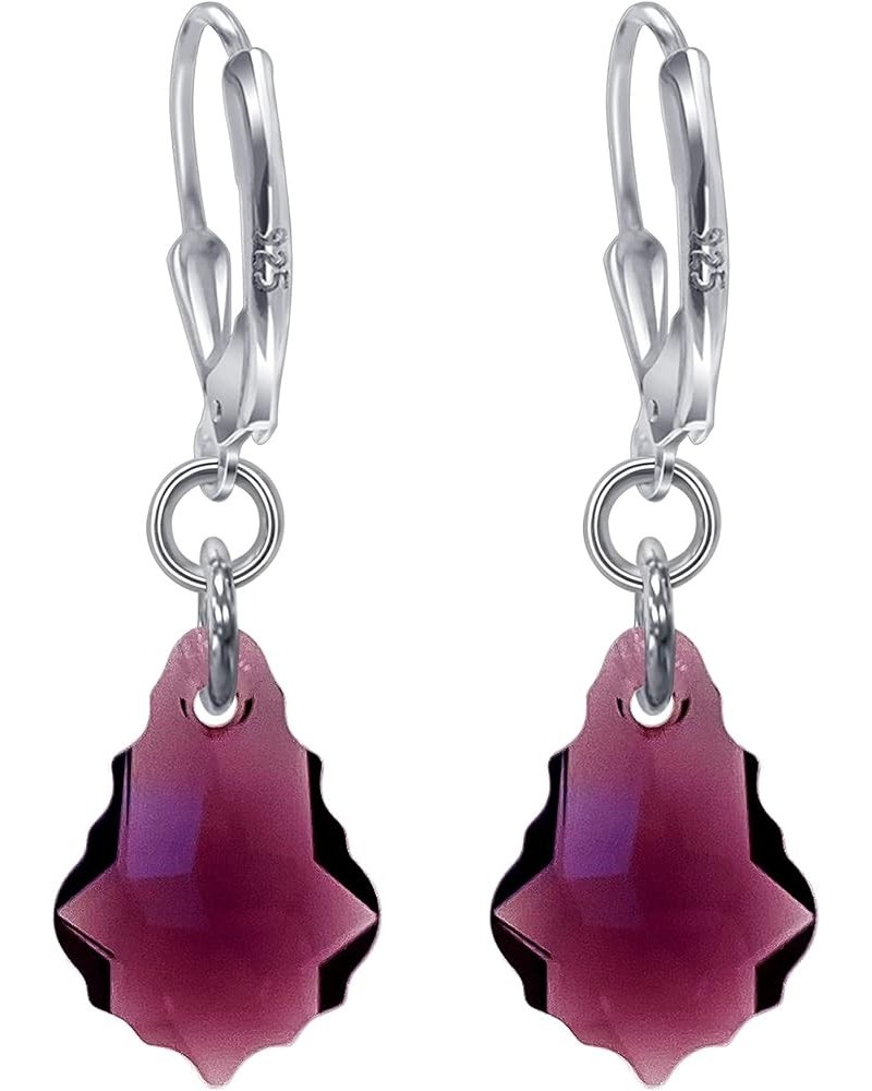 Baroque Shape Austrian Crystal Handmade 925 Sterling Silver Leverback Drop Earrings for Women Purple $11.07 Earrings