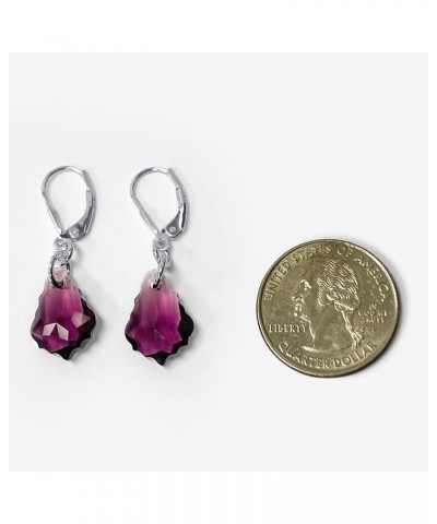 Baroque Shape Austrian Crystal Handmade 925 Sterling Silver Leverback Drop Earrings for Women Purple $11.07 Earrings