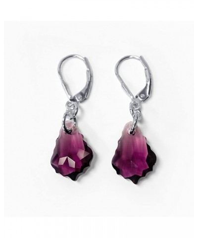 Baroque Shape Austrian Crystal Handmade 925 Sterling Silver Leverback Drop Earrings for Women Purple $11.07 Earrings