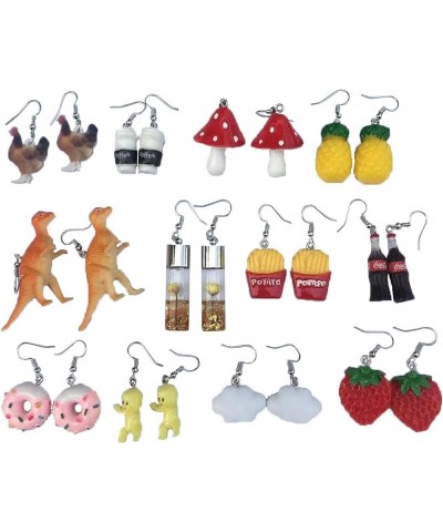 11 Pairs Funny Gummy Bear Mushroom Strawberry Dangle Earrings Set Dainty Cloud Dinosaur Flower Fruit Duck Ice Cream Earrings ...