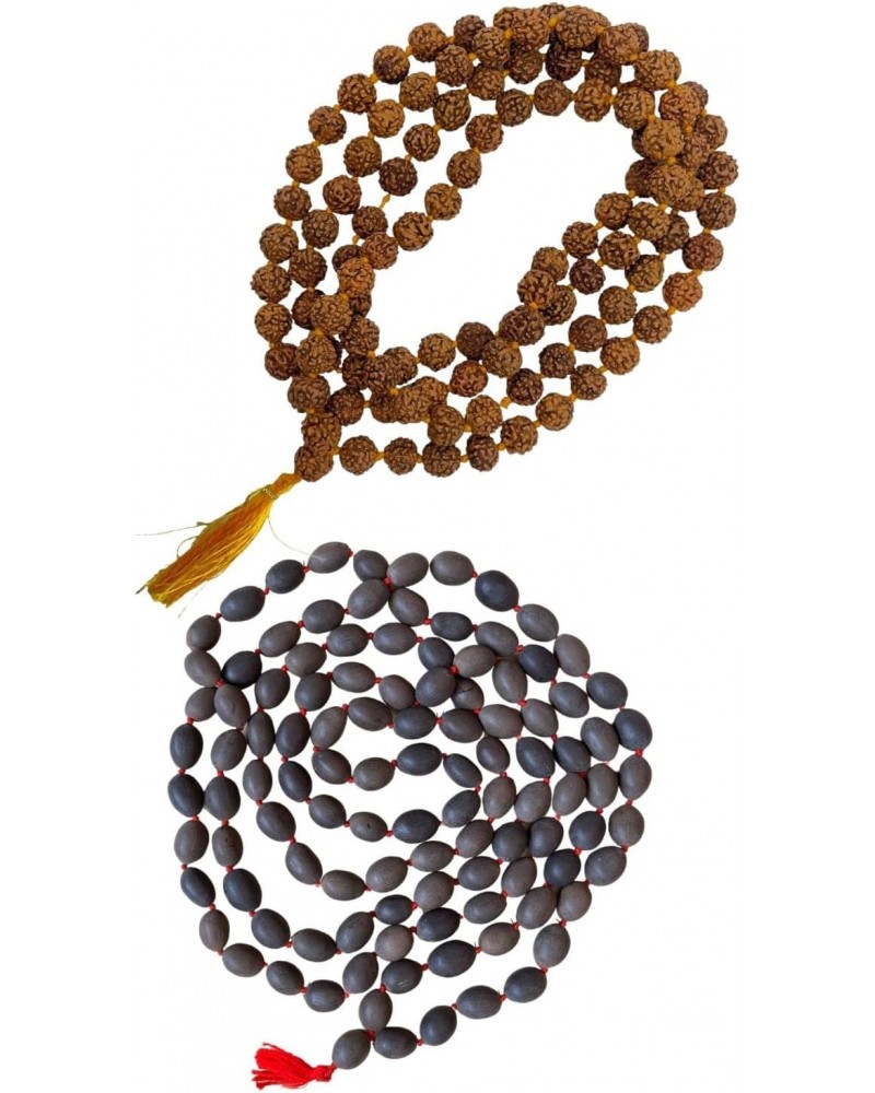 (Pack of 2 Rudraksha Mala 108+1 Beads & Original Kamal Gatta Mala (Lotus Seeds) Natural Himalaya 5 face Panch Mukhi Rudraksha...