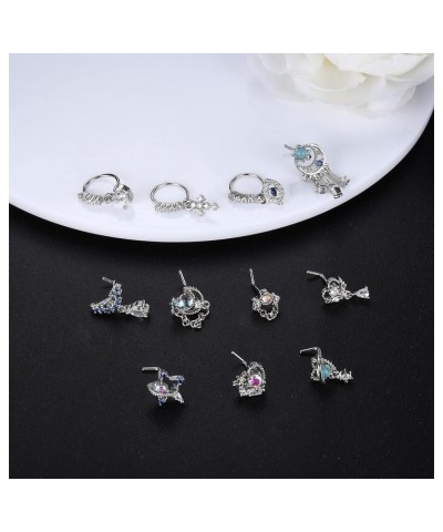 11Pcs 20G Dangle Nose Rings for Women 316L Stainless Steel L Shaped Nose Studs Hoop Nose Rings CZ Butterfly Cross Evil Eye Da...