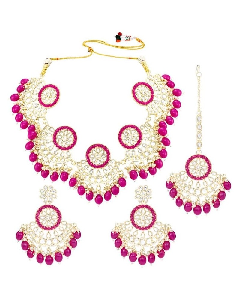 Indian Ethnic Wedding Wear Necklace Set Rani Pink $15.36 Jewelry Sets