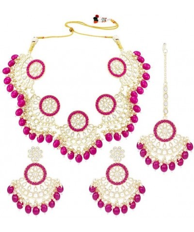 Indian Ethnic Wedding Wear Necklace Set Rani Pink $15.36 Jewelry Sets