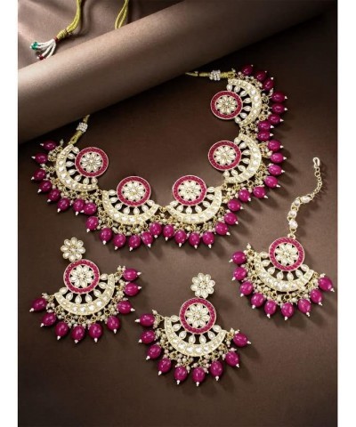 Indian Ethnic Wedding Wear Necklace Set Rani Pink $15.36 Jewelry Sets